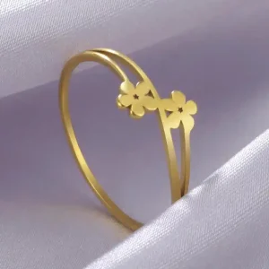 Bague de fleur en argent ajouré avec double anneau