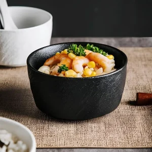 Bol à riz japonais texturé noir