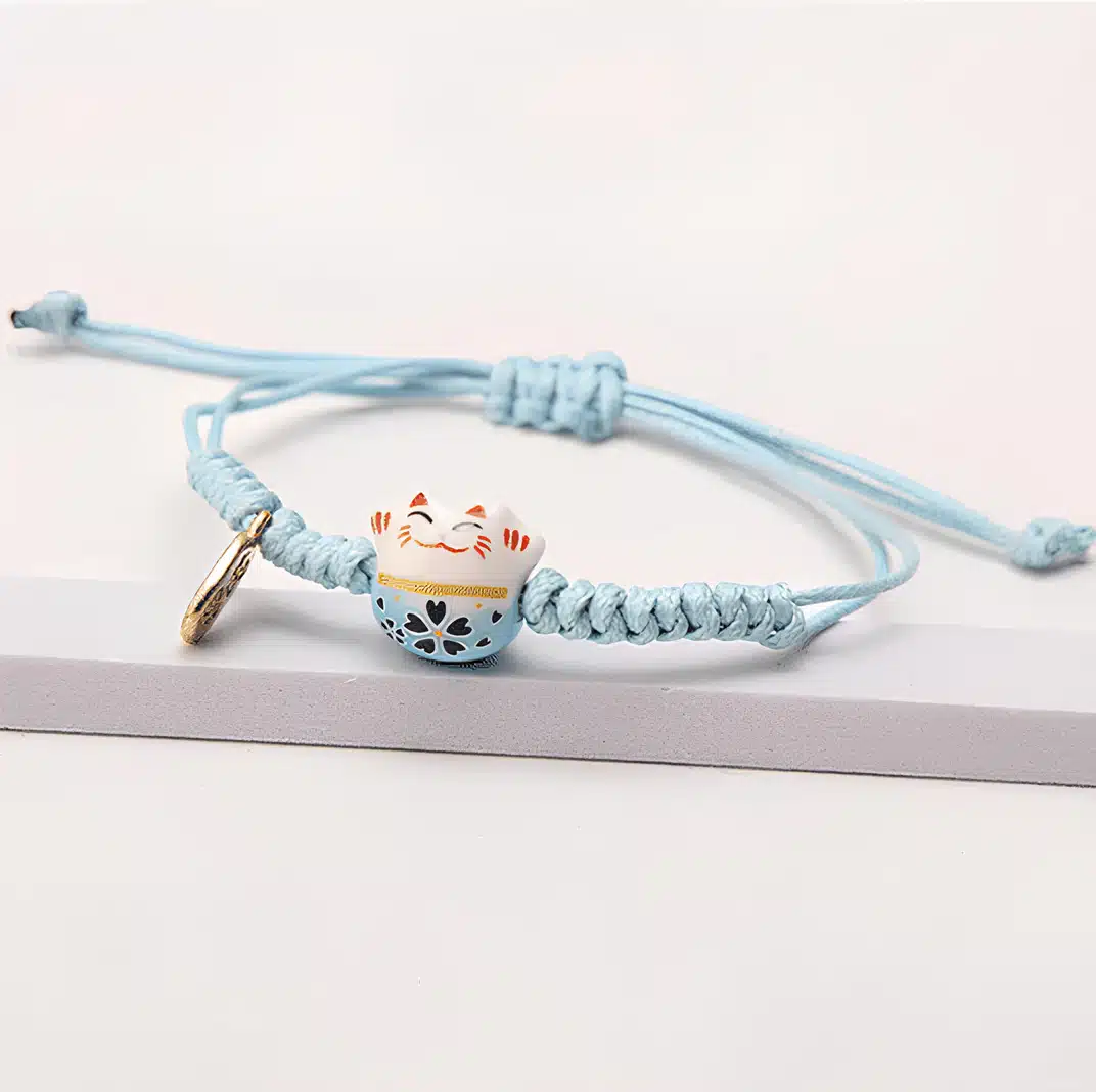 Bracelet japonais porte bonheur tressé bleu – Image 3