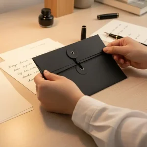 Enveloppe fermeture japonaise a6 gris anthracite